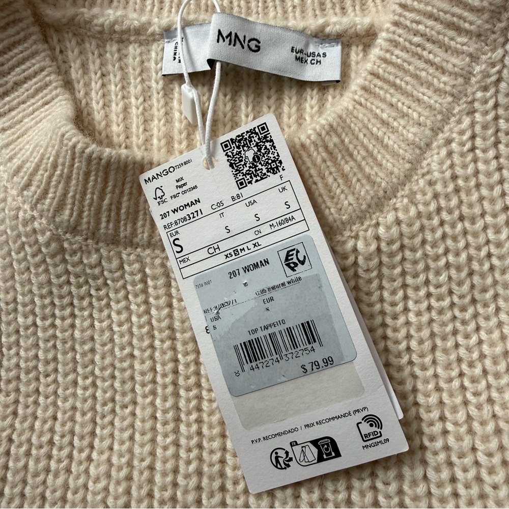MANGO Tappeito Cotton & Wool Sweater Vest in Light Beige Size Small NWT - Picture 7 of 8